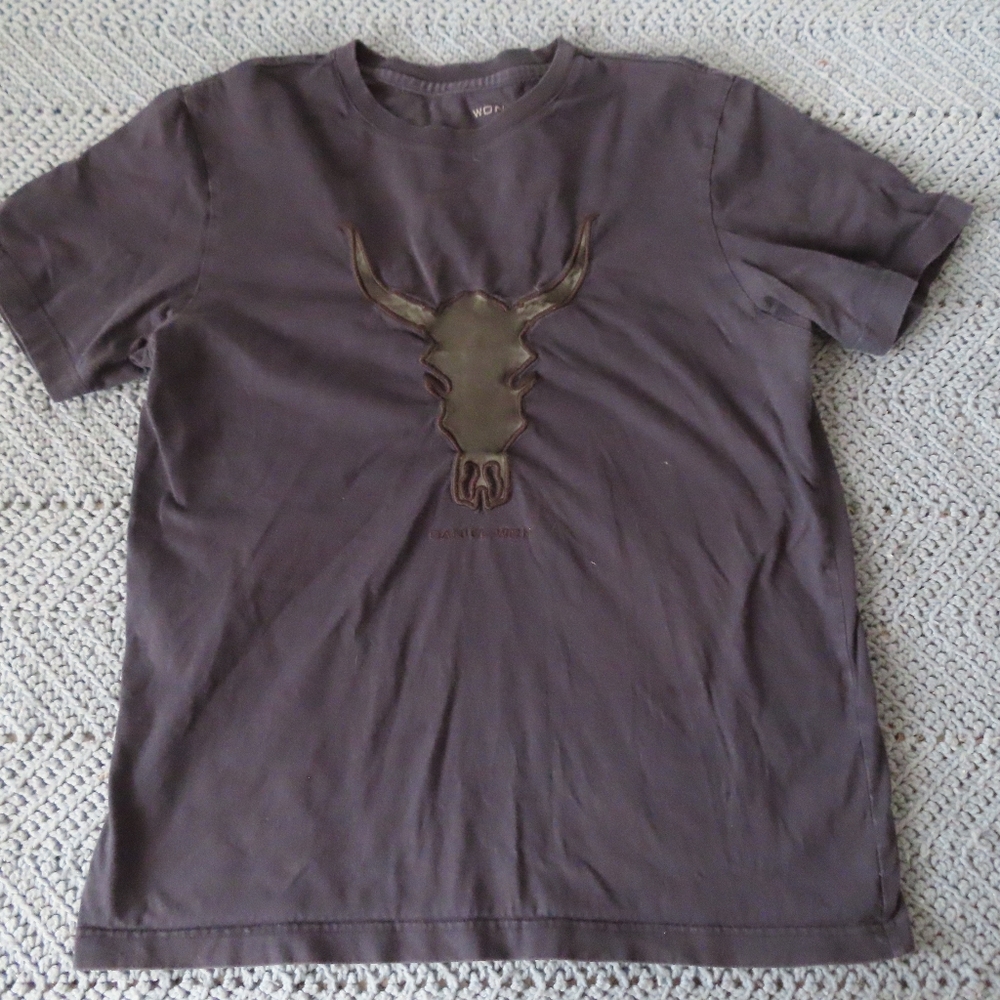 DANIEL WON Man's LEATHER BULL SKULL T-Shirt  Size M  Retail $125